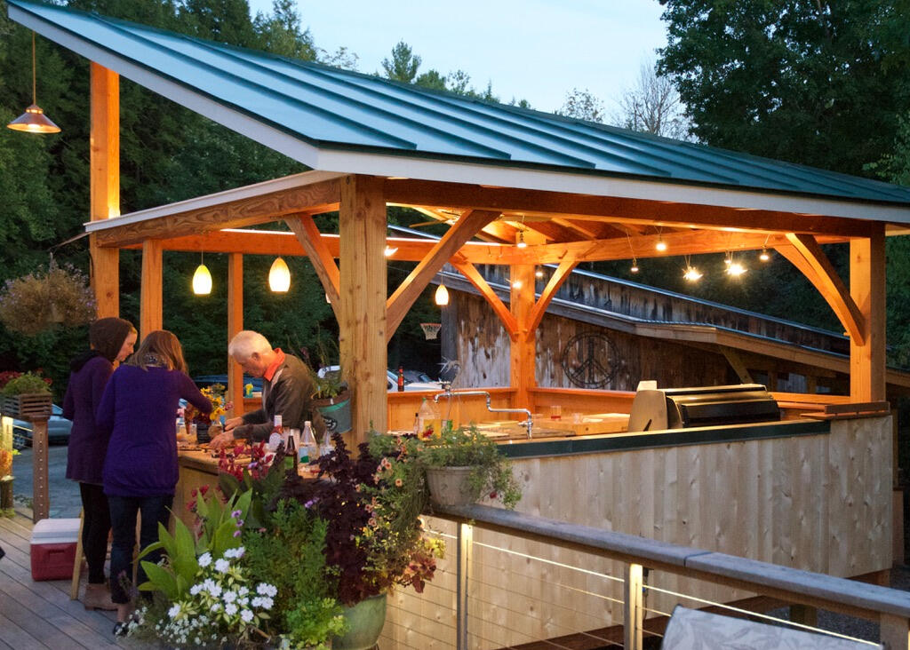 View from the deck, including under-lit handrailings.
